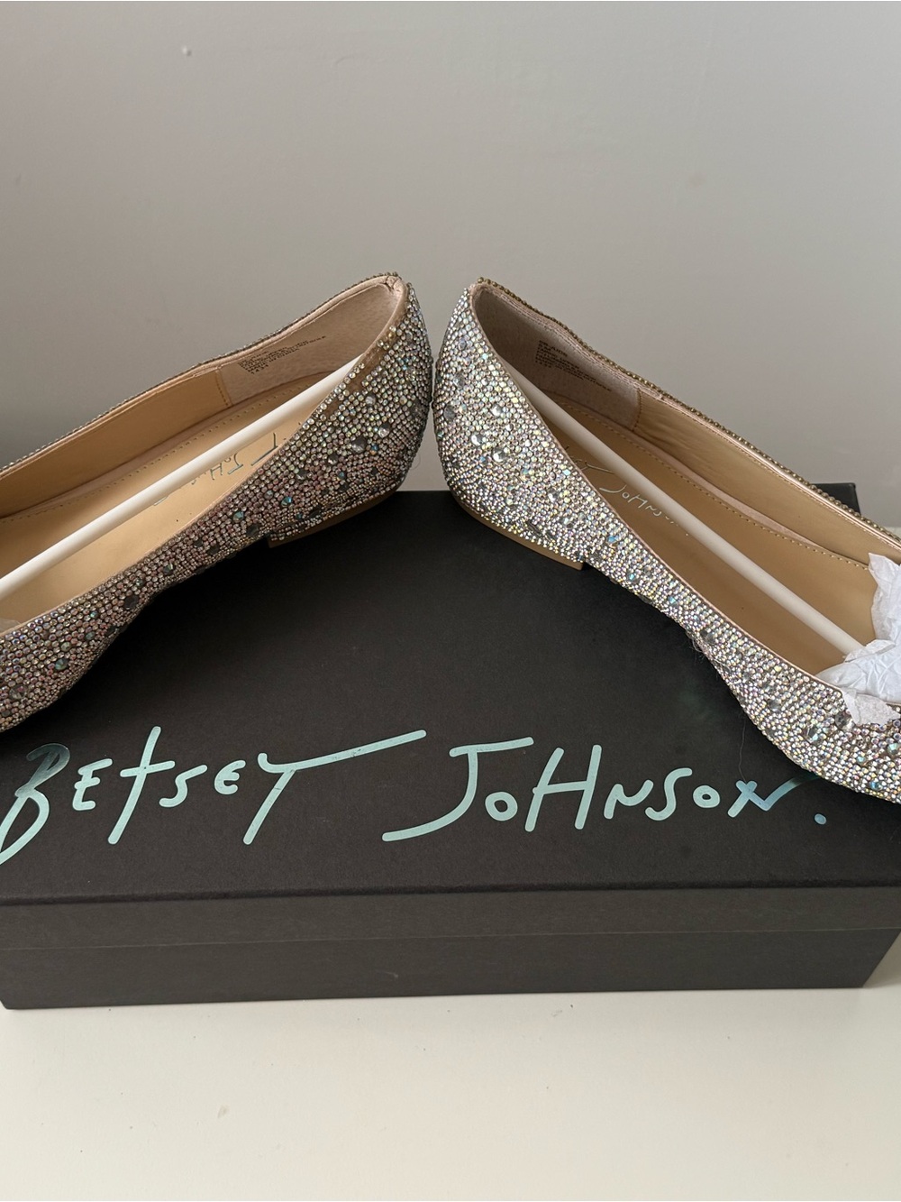 Betsy Johnson Silver Crystal Embellished Flats